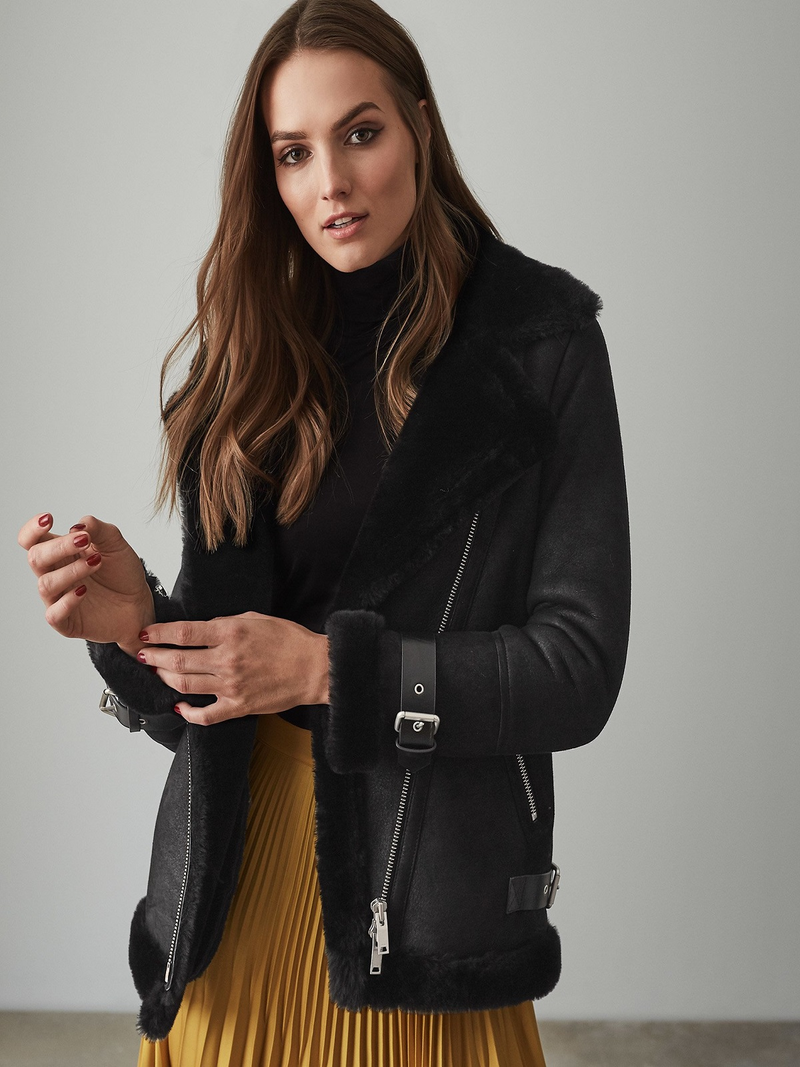 Illustration for article titled Women Black Shearling Jacket
